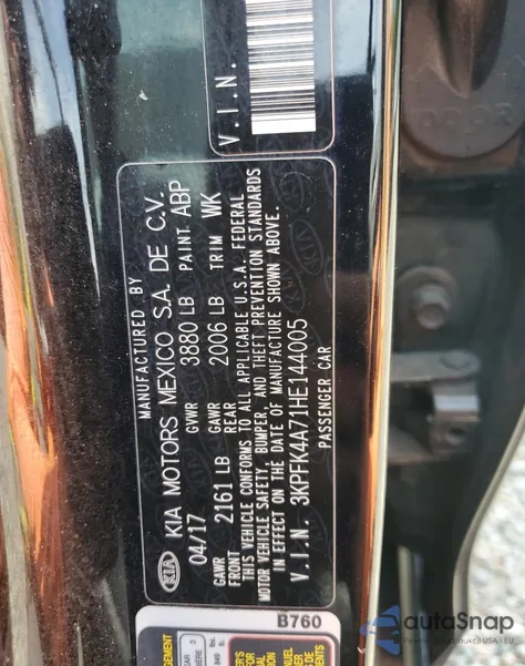 2017 Kia Forte Lx from USA, damaged, VIN 3KPFK4A71HE144005